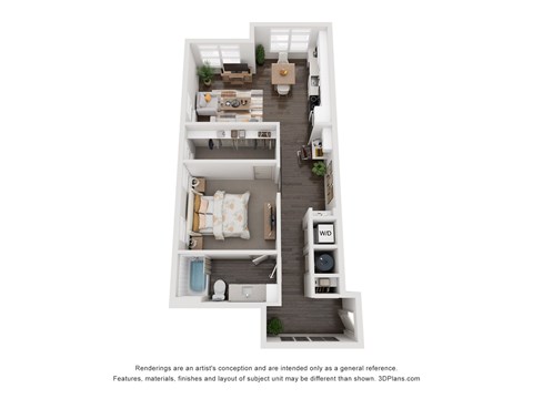 Floor plan for 1 bed, 1 bath, 775 sqft